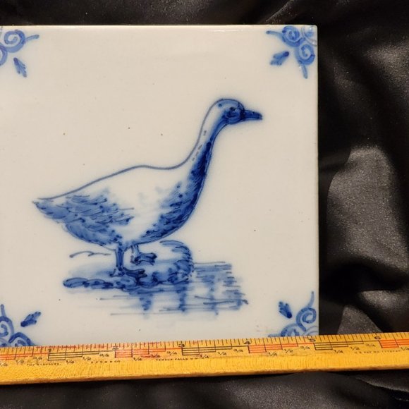 Vintage Harlingen Holland Delft Tile: Duck - Picture 3 of 5